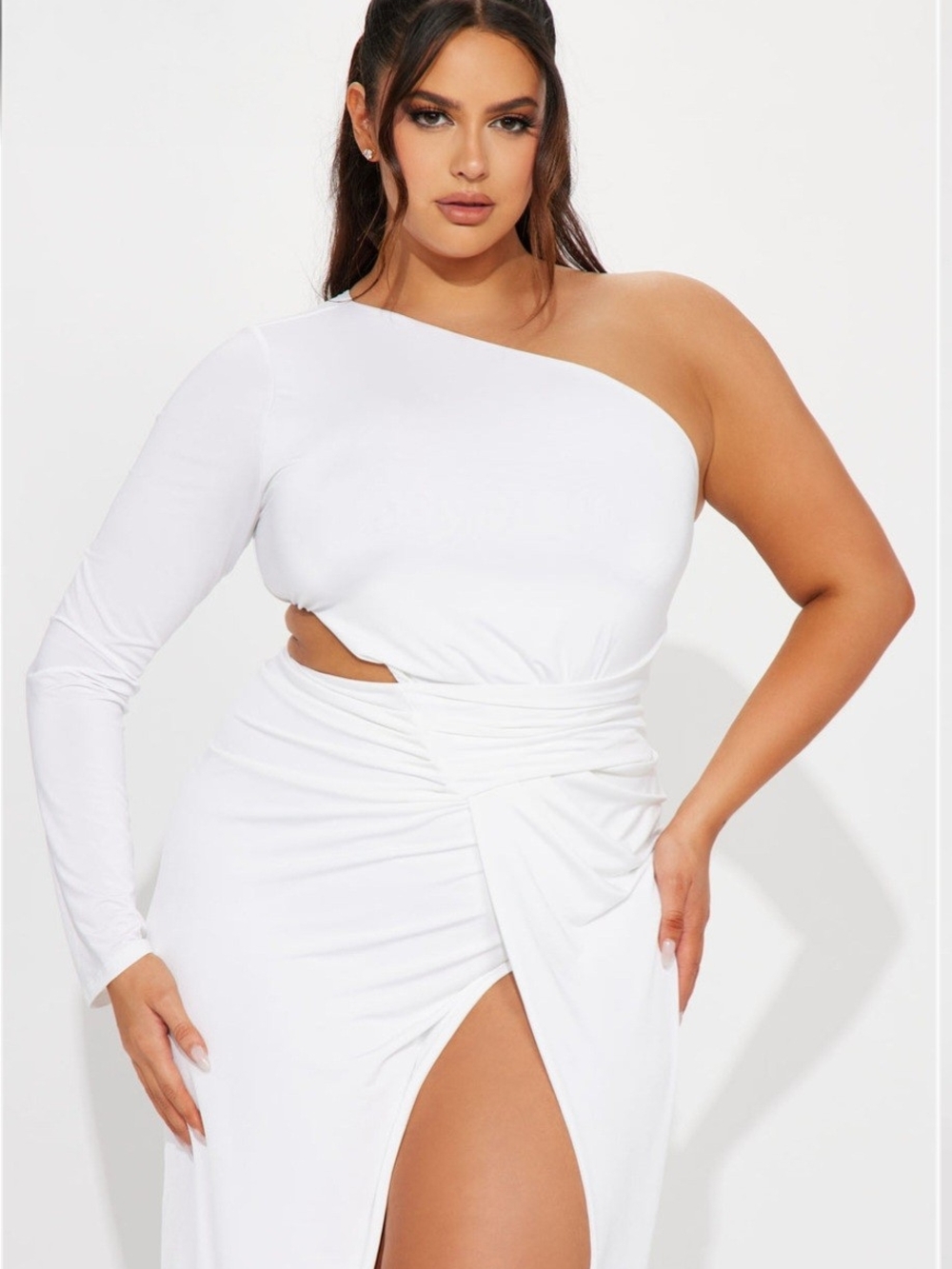 Fashion Nova White One-Shoulder Cutout Maxi Dress